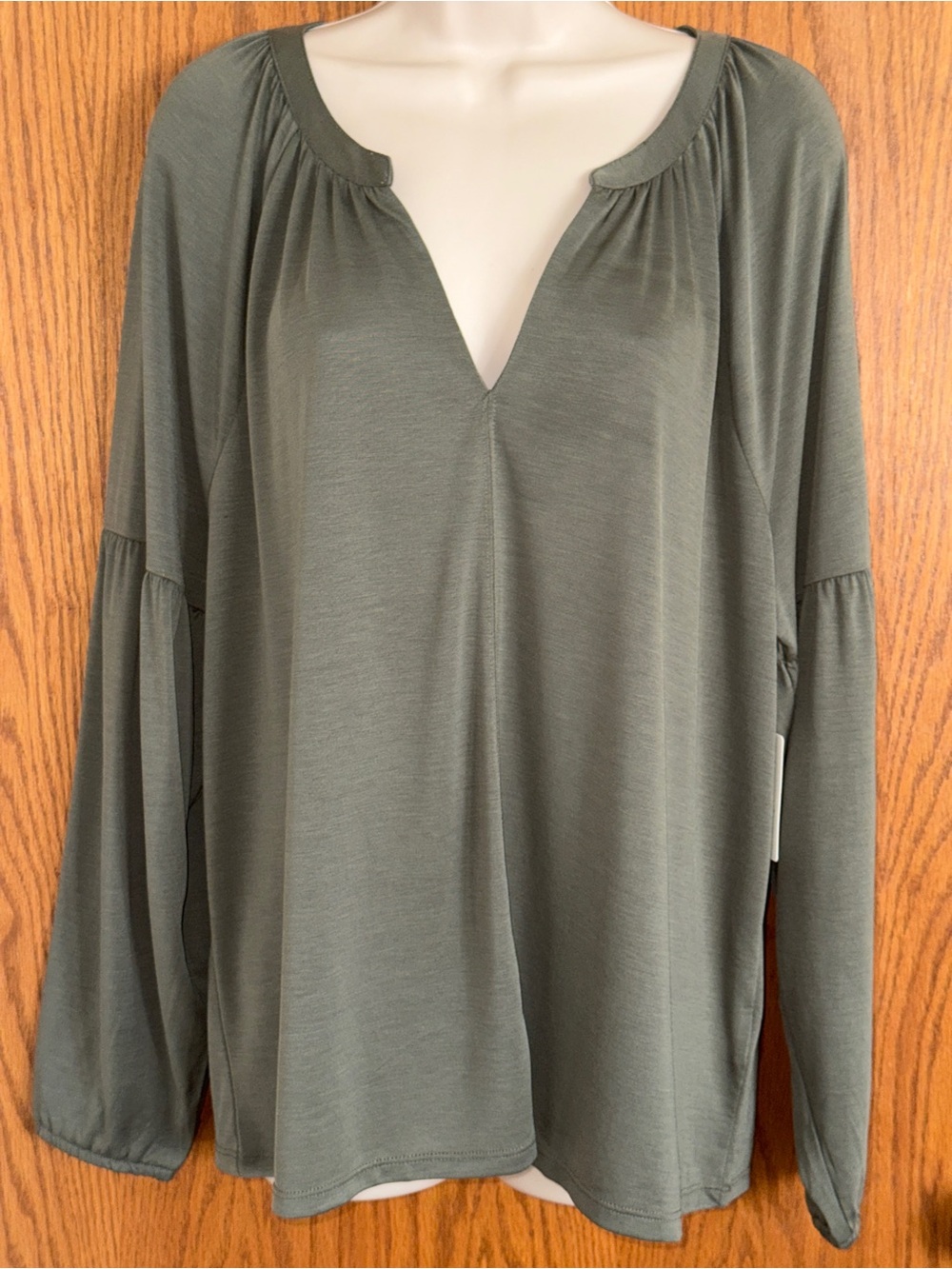Lucky Brand Green Blouse V-Neck Balloon Sleeves Elastic Cuffs Women's Size XL